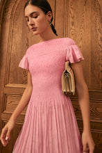 Load image into Gallery viewer, Formentera Plissé Cotton Silk Dress Raspberry ARCHIVE SALE