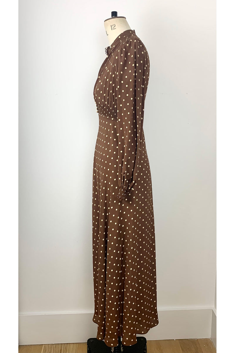 Load image into Gallery viewer, Grandad Tea Dress brown pooka dots - ARCHIVE SALE