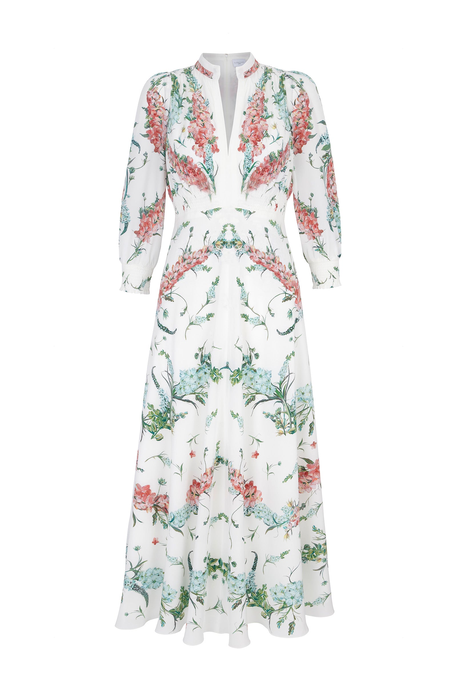 luxury tea dresses Gabriella Silk Tea Dress Larkspur White