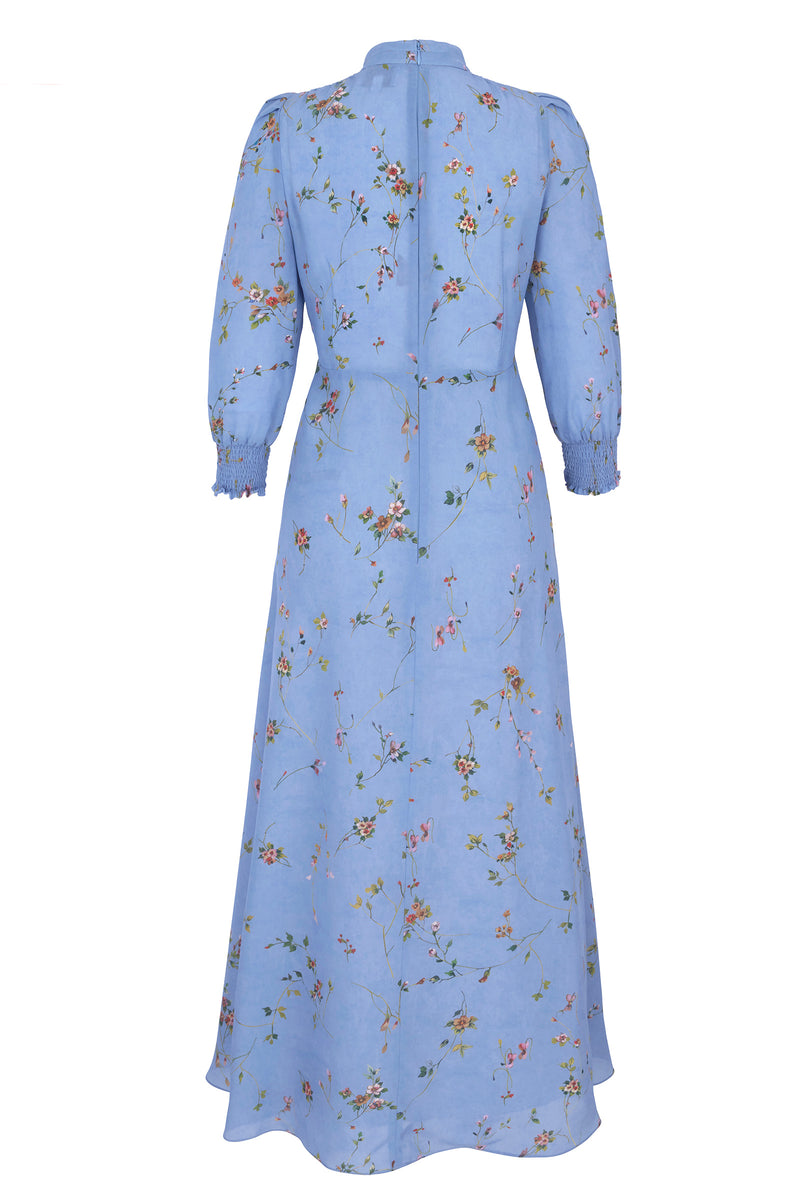 Load image into Gallery viewer, Gabriella Silk Tea Dress Meadow Floral Blue