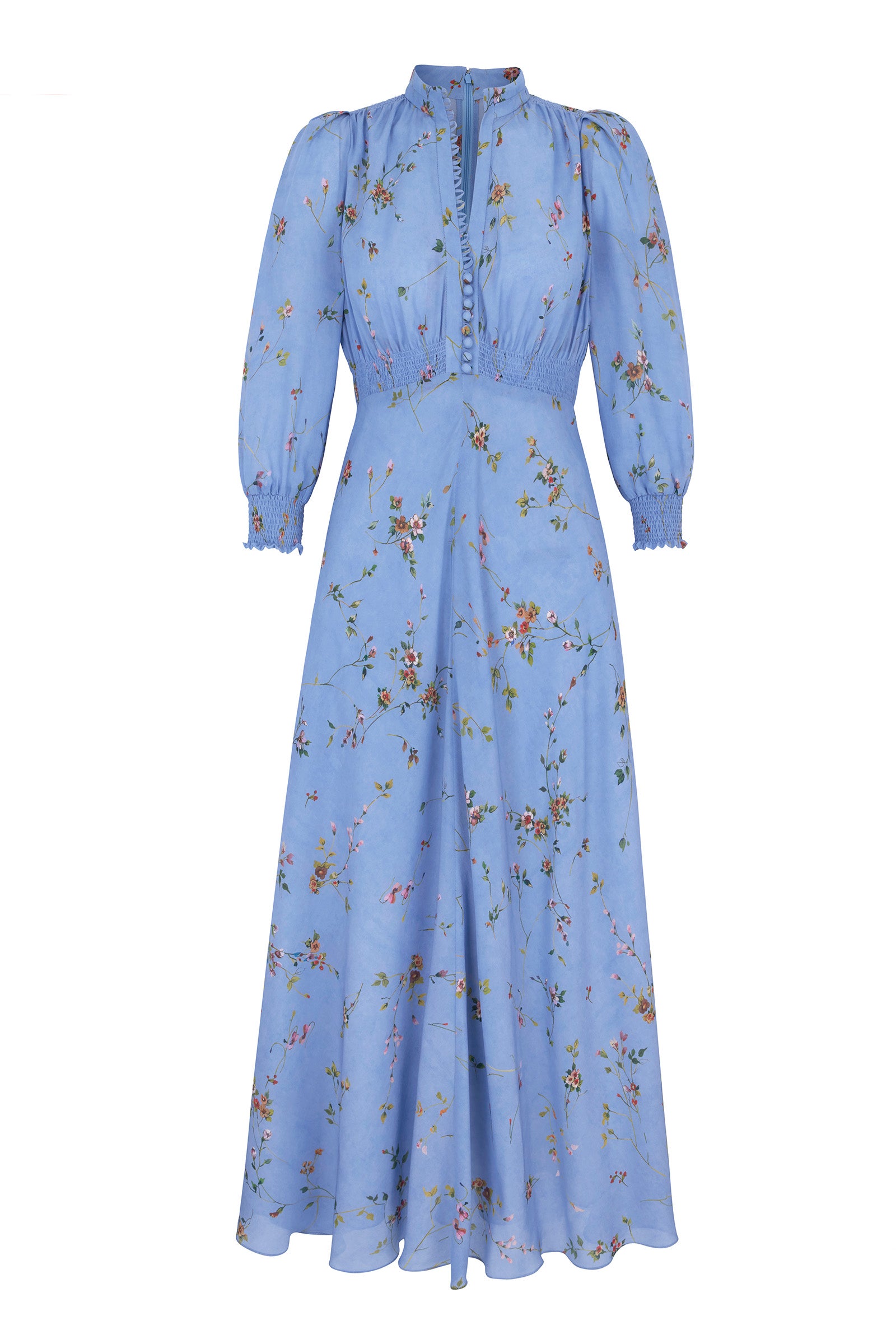 blue tea dress with sleeves Gabriella Meadow Floral | Luxury Midi Dresses Price_CA$50.00 - CA$74.99 Color:Iris Aminah Puff Sleeve Dress Hunter Schafer au défilé