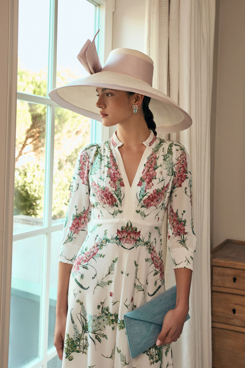 Load image into Gallery viewer, Gabriella Silk Tea Dress Larkspur White