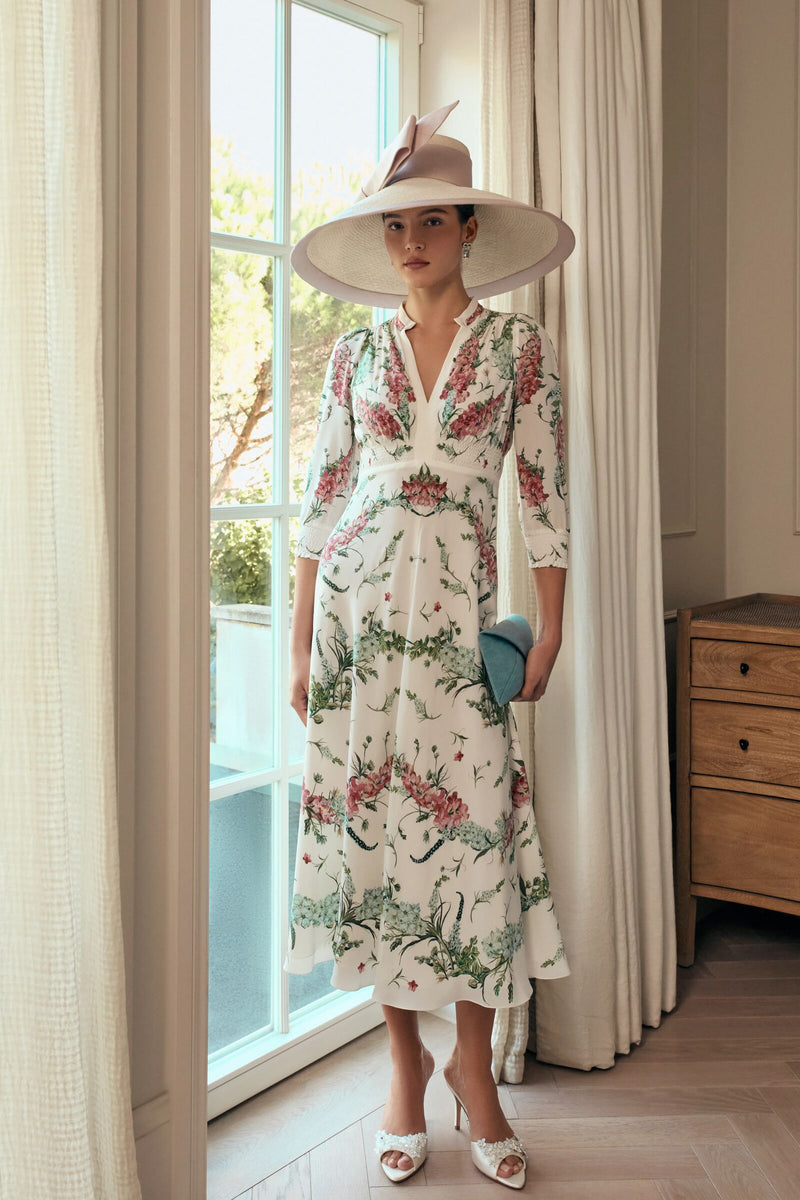 Load image into Gallery viewer, Gabriella Silk Tea Dress Larkspur White