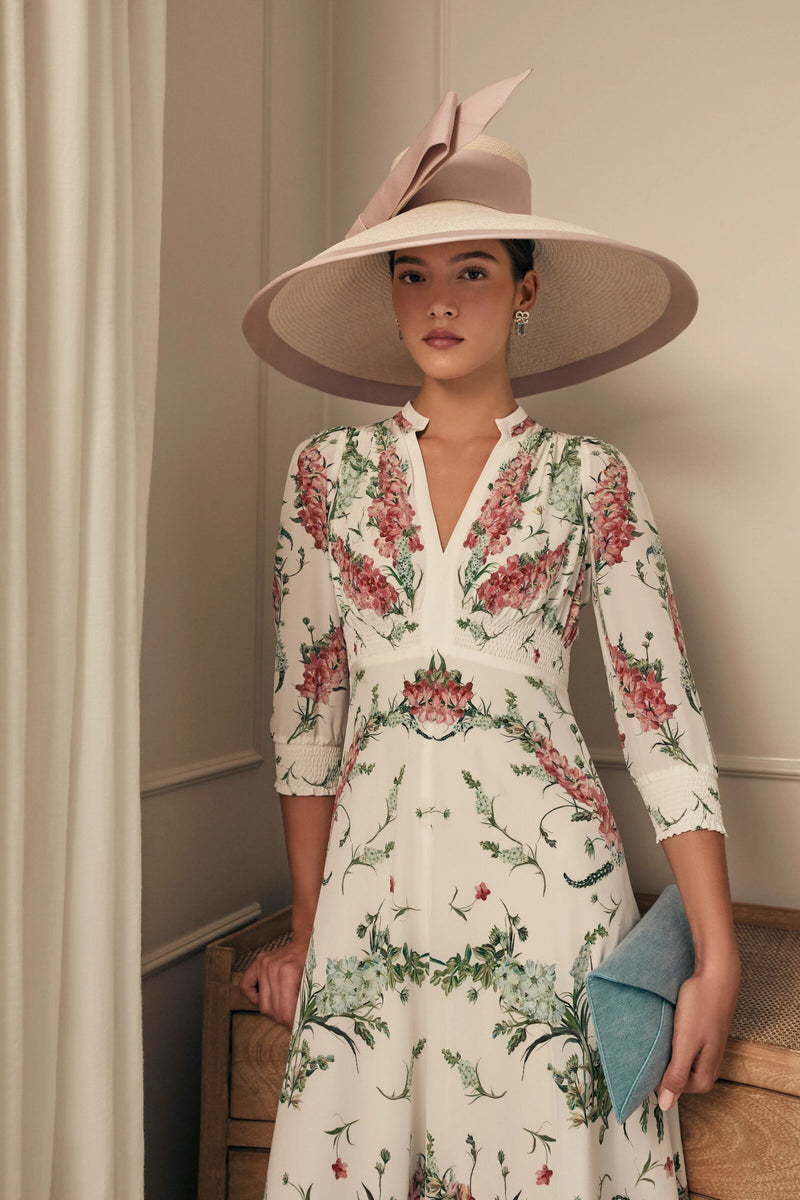 Load image into Gallery viewer, Gabriella Silk Tea Dress Larkspur White