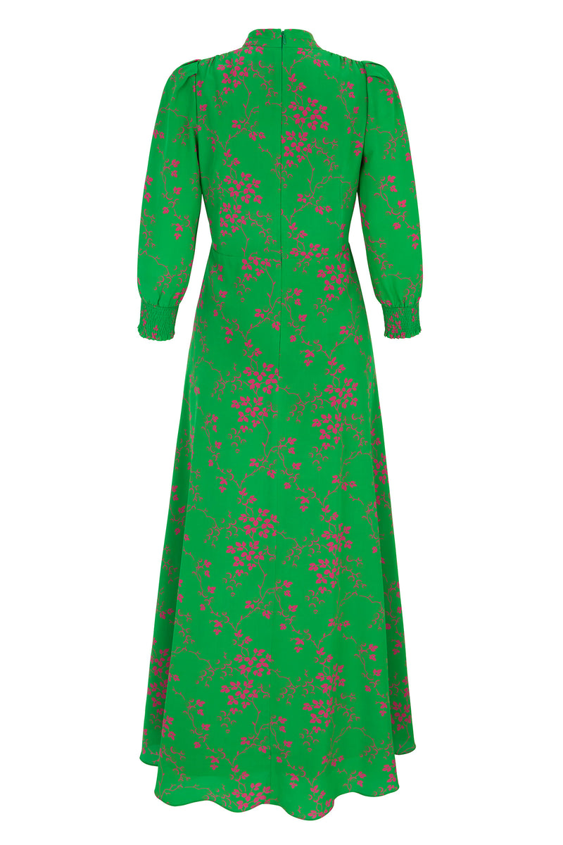 Load image into Gallery viewer, Gabriella Silk Tea Dress Oriental Floral Green