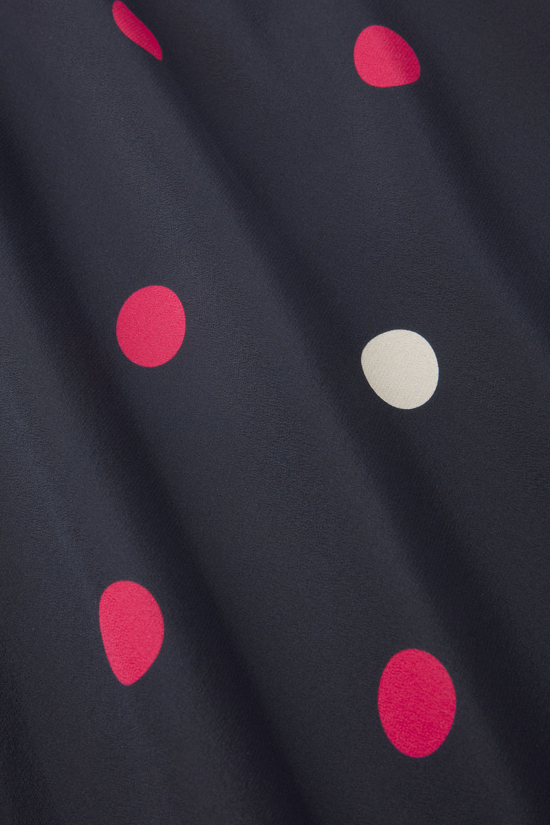 Load image into Gallery viewer, Gabriella Silk Tea Dress Navy Polka Dots