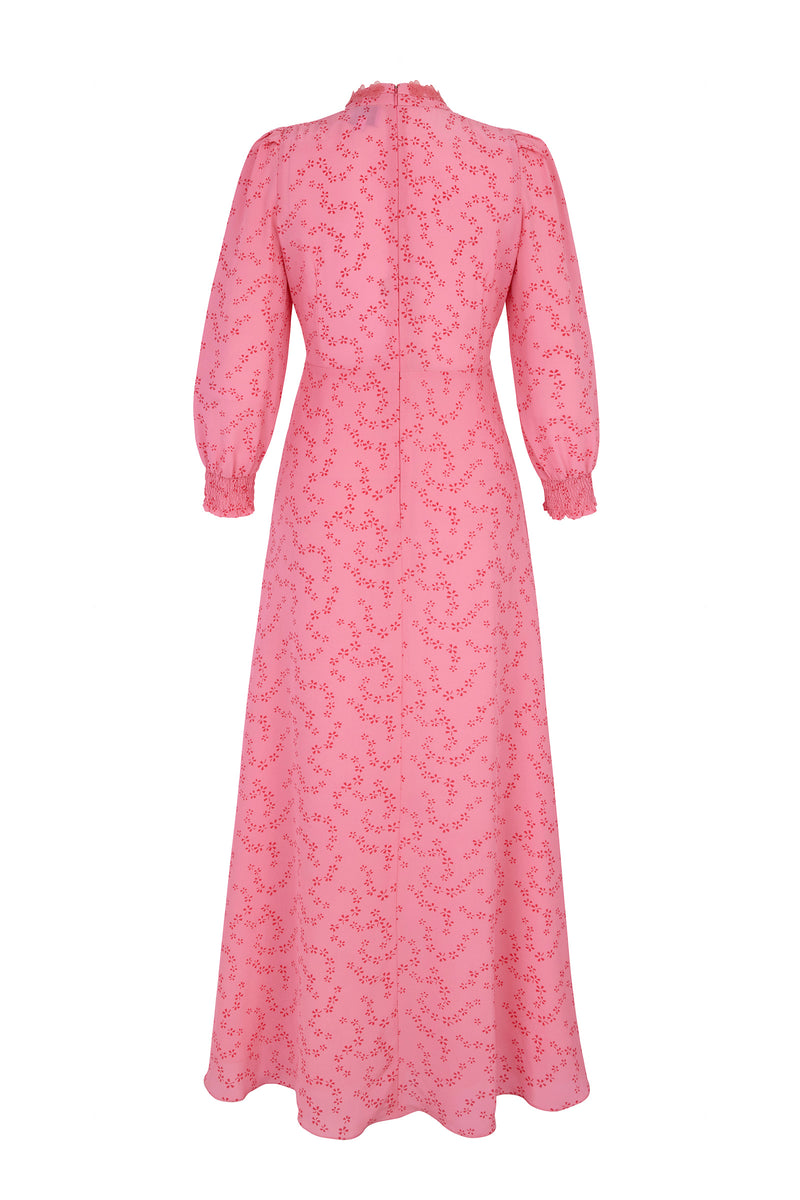 Load image into Gallery viewer, Elyse Silk Tea Dress Trailing Stars Raspberry