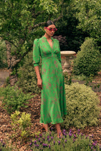 Load image into Gallery viewer, Gabriella Silk Tea Dress Oriental Floral Green