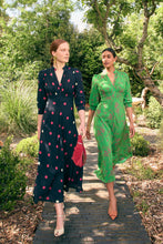 Load image into Gallery viewer, Gabriella Silk Tea Dress Navy Polka Dots