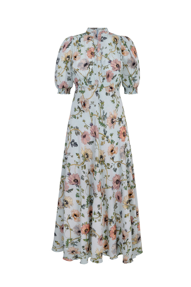 Gloria Silk Tea Dress Anemone Floral