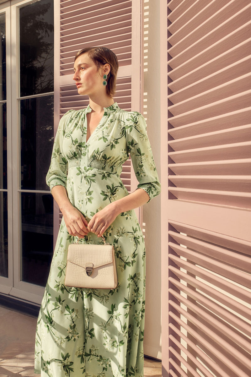 Load image into Gallery viewer, Gracie Grandad Silk Tea Dress Blossom Wreath x Marieluise Bantel