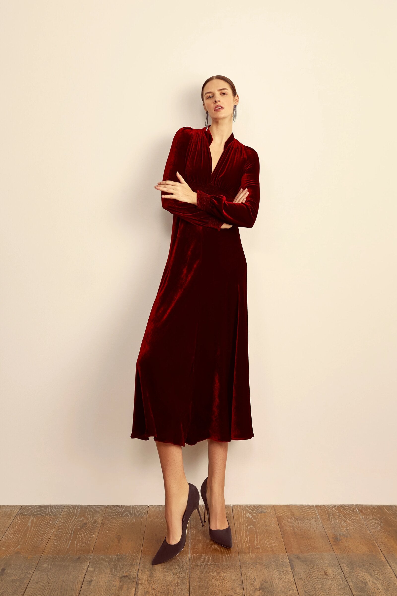 Ruby Velvet Grandad Dress | Suzannah London