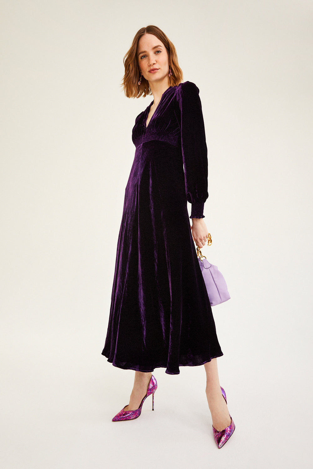 Load image into Gallery viewer, Velvet Grandad Dress Blueberry Purple