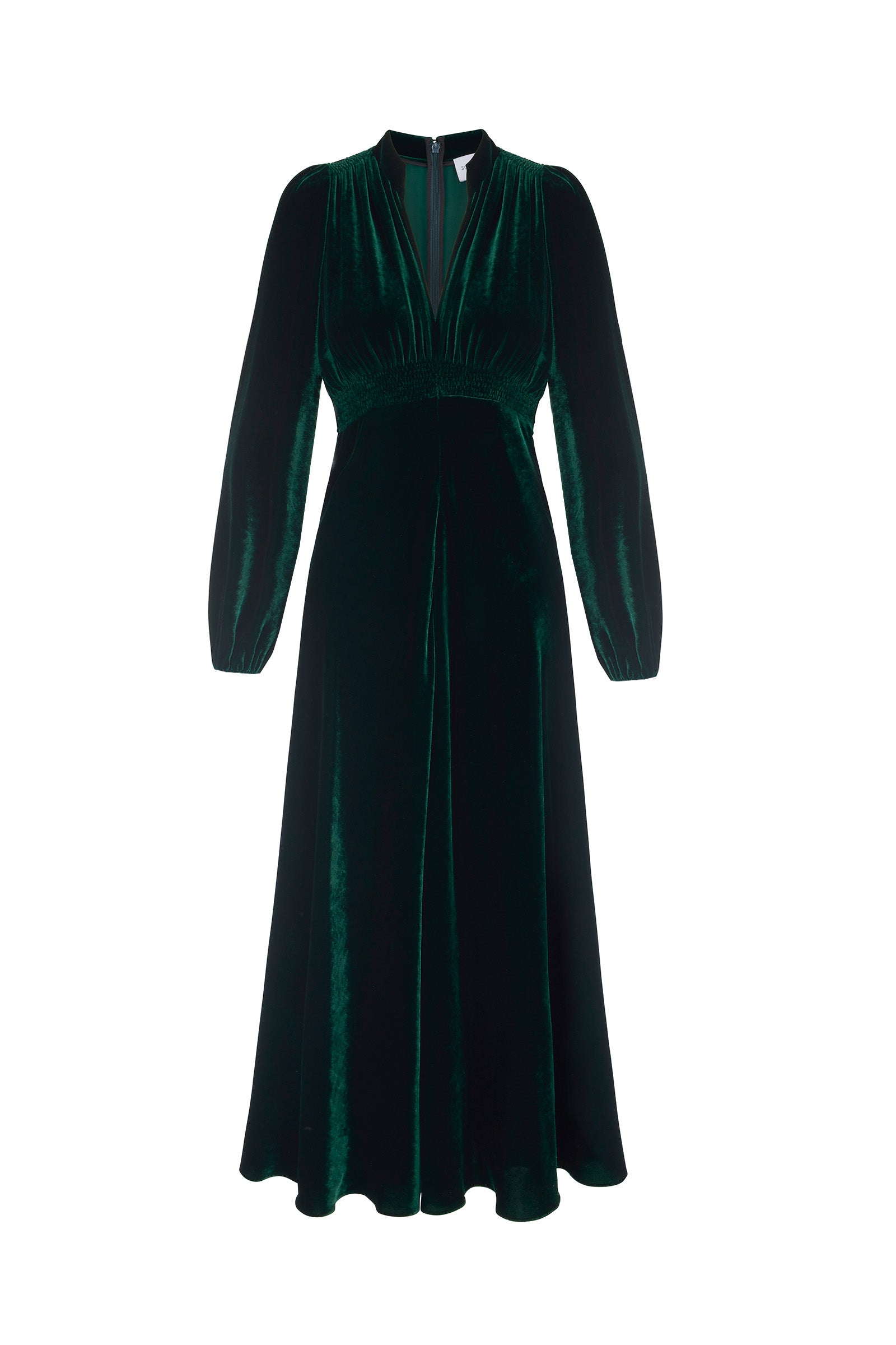 Velvet Grandad Dress Warm Forest Green
