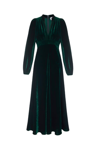 Velvet Grandad Dress Warm Forest Green