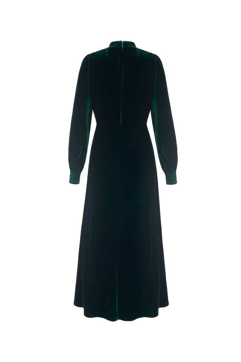 Load image into Gallery viewer, Velvet Grandad Dress Forest Green 2024 - ARCHIVE SALE
