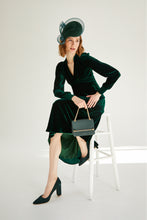 Load image into Gallery viewer, Velvet Grandad Dress Forest Green