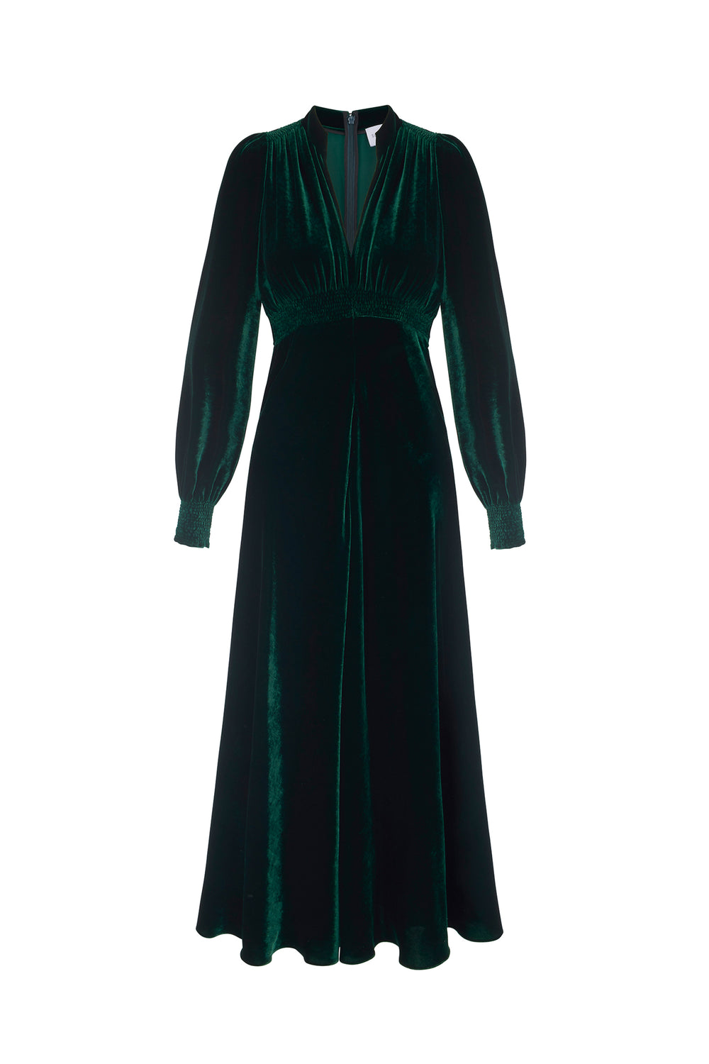 Velvet Grandad Dress Forest Green Suzannah London