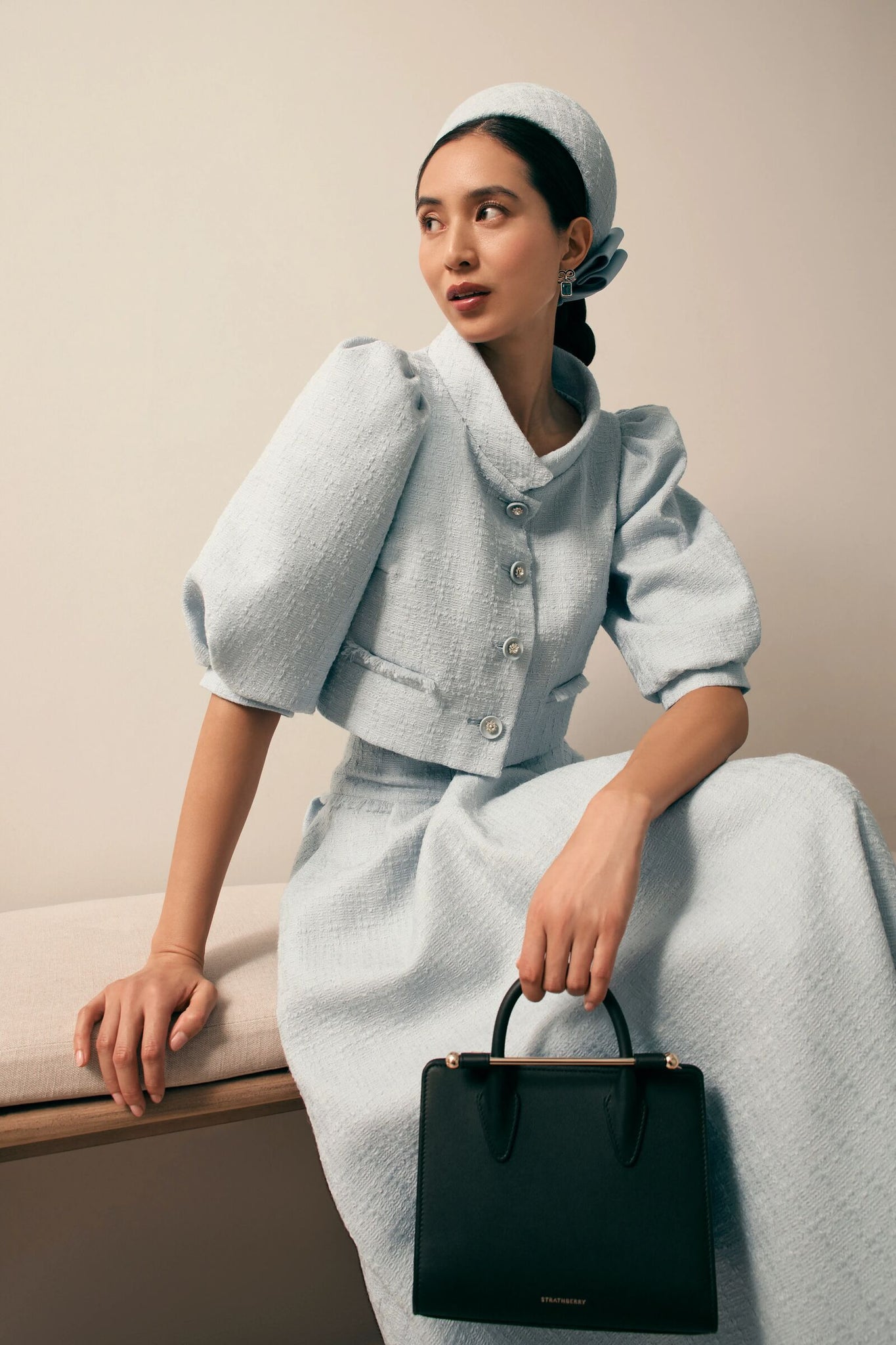 The Harrogate Set Ribbon Tweed Dusty Blue | Suzannah London