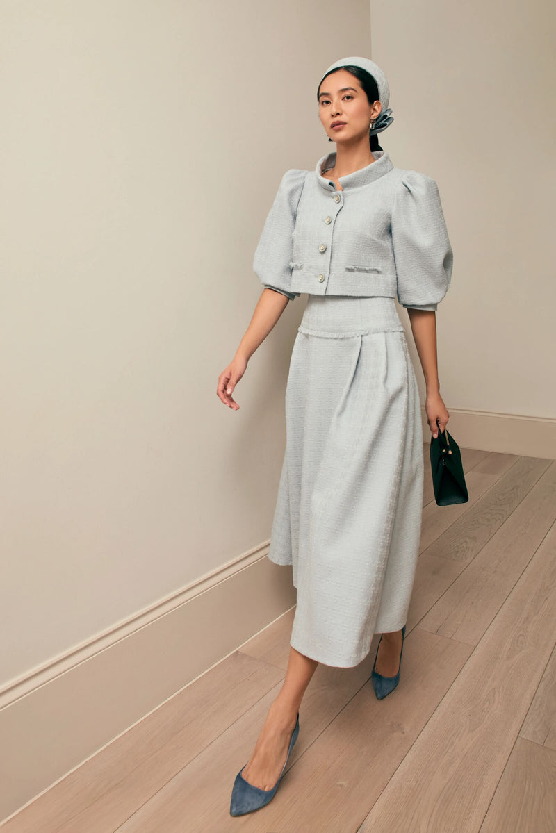 Load image into Gallery viewer, Harrogate Skirt Tweed Dusty Blue