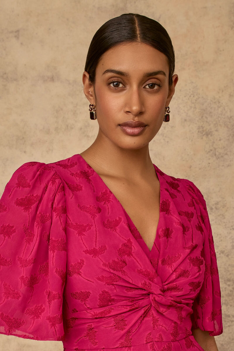 Load image into Gallery viewer, Solid Gold and Indian Garnet Bow Earrings x Philippa Herbert