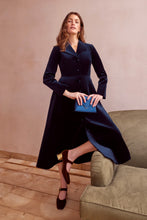 Load image into Gallery viewer, Hunter Coat Dress Navy Sustainable Velvet