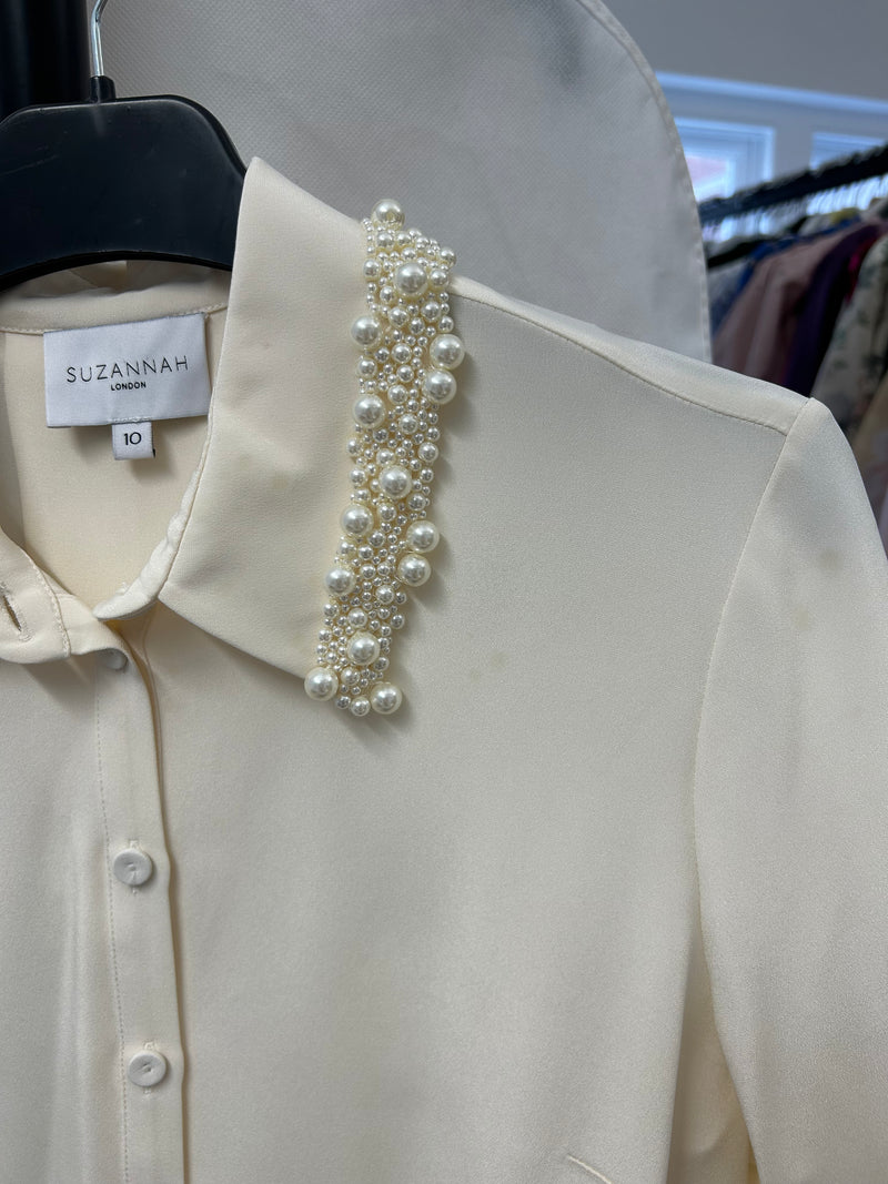 Load image into Gallery viewer, Mayfair Silk Crepe Embellished Shirt Ivory - ARCHIVE SALE