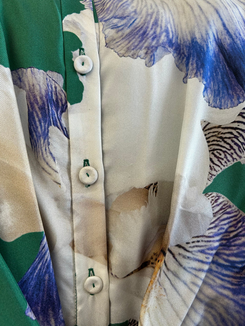 Load image into Gallery viewer, Trixie Floor Length Silk Shirt Dress Green Iris - ARCHIVE SALE