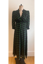 Load image into Gallery viewer, Gabriella Silk Tea Dress Navy and Green Polka ARCHIVE SALE