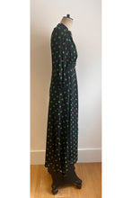 Load image into Gallery viewer, Gabriella Silk Tea Dress Navy and Green Polka ARCHIVE SALE
