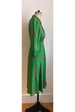 Load image into Gallery viewer, Gabriella Silk Tea Dress Oriental Floral Green ARCHIVE SALE