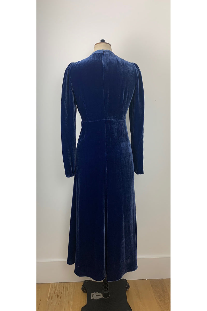 Load image into Gallery viewer, Velvet Grandad Dress blue - ARCHIVE SALE