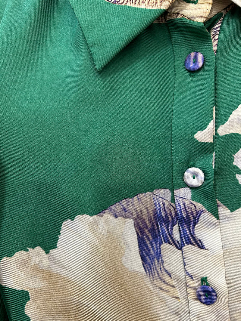 Load image into Gallery viewer, Trixie Floor Length Silk Shirt Dress Green Iris - ARCHIVE SALE