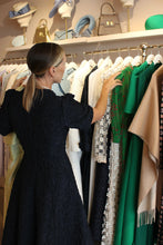Load image into Gallery viewer, Darlena Dress Navy Stretch Rose Cloqué