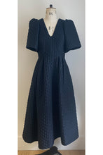 Load image into Gallery viewer, Dorothea Dress Navy Diamond Cloqué V Neck - ARCHIVE SALE