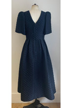 Load image into Gallery viewer, Dorothea Dress Navy Diamond Cloqué V Neck - ARCHIVE SALE