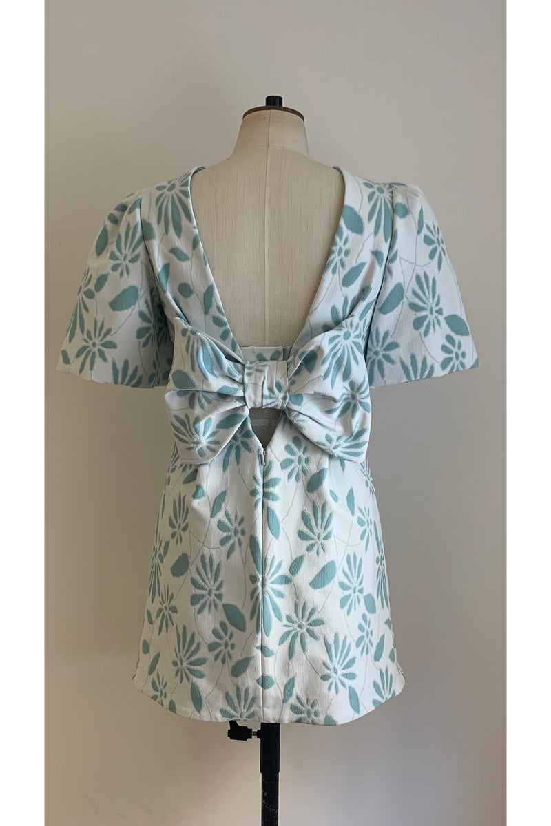 Load image into Gallery viewer, Annabel Bow Dress Cyan Florals ARCHIVE SALE