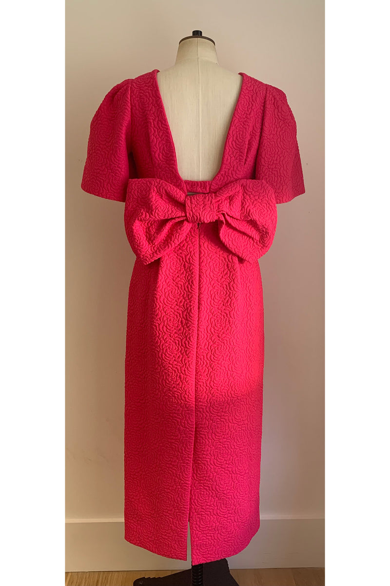 Load image into Gallery viewer, Annabel Bow Shift Dress Hot pink Cloque  - ARCHIVE SALE