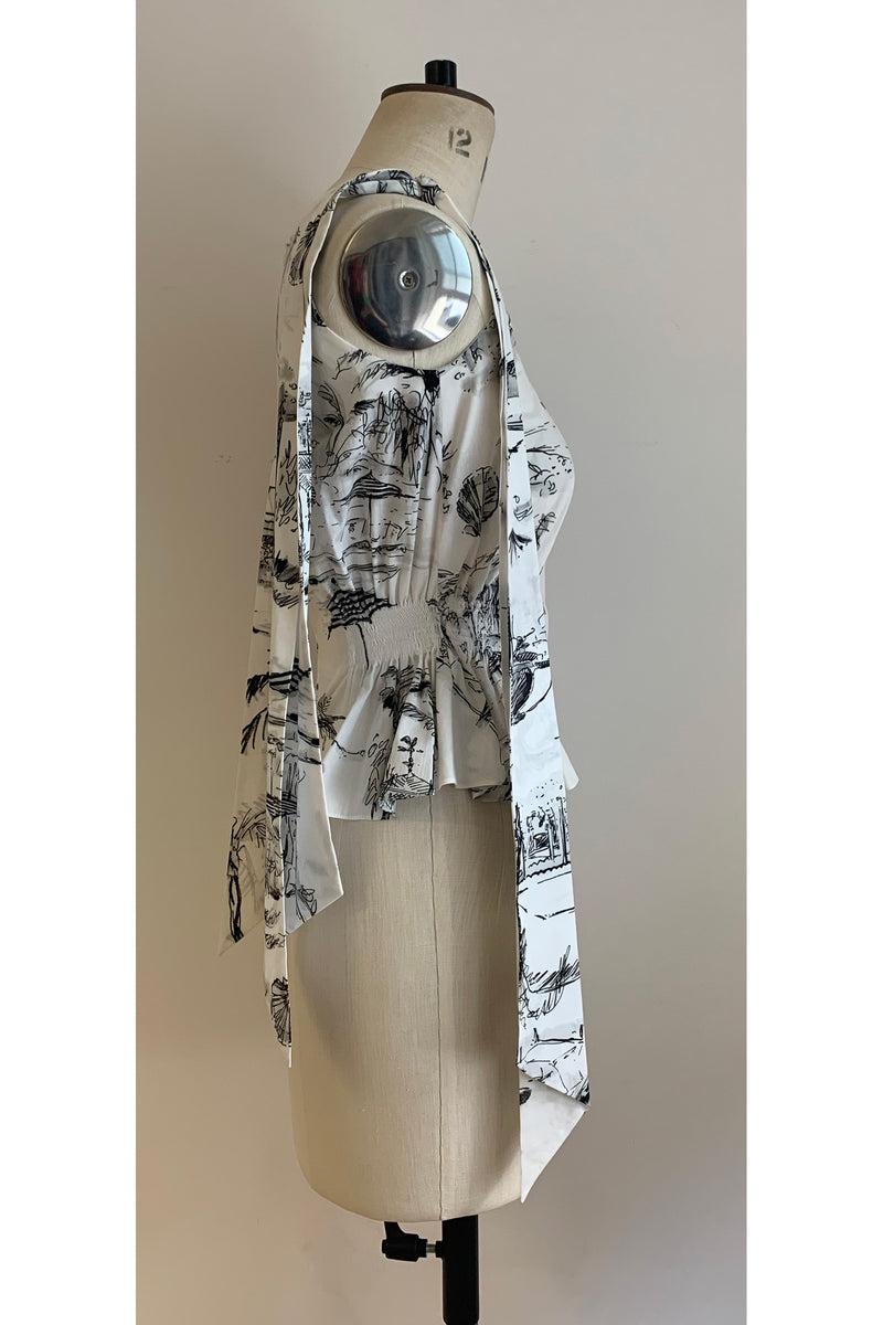 Load image into Gallery viewer, Tie Shoulder Cotton Top Bahamas Print ARCHIVE SALE