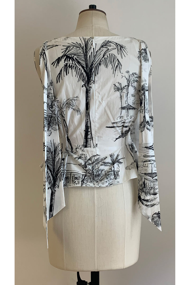 Load image into Gallery viewer, Tie Shoulder Cotton Top Bahamas Print ARCHIVE SALE