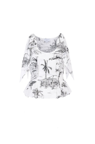 Tie Shoulder Cotton Top Bahamas Print x Susannah Garrod