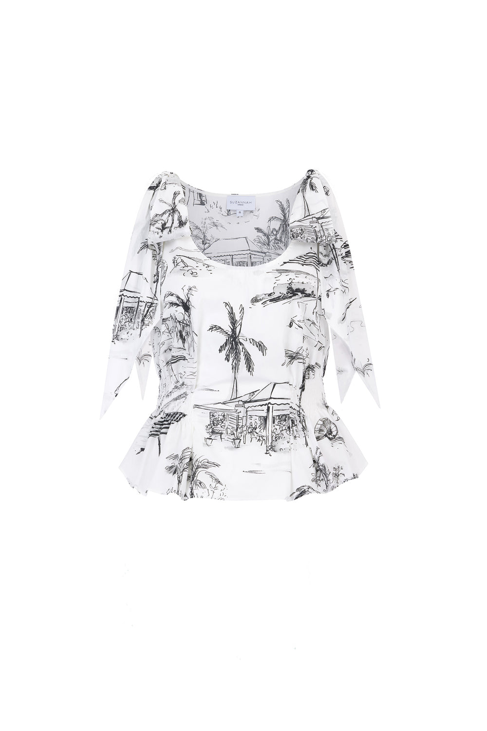 Load image into Gallery viewer, Tie Shoulder Cotton Top Bahamas Print x Susannah Garrod