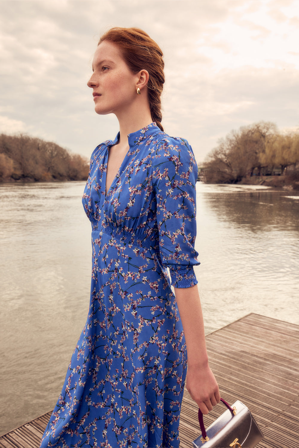 Load image into Gallery viewer, Jane Silk Tea Dress mini blossom floral x Julia Langley