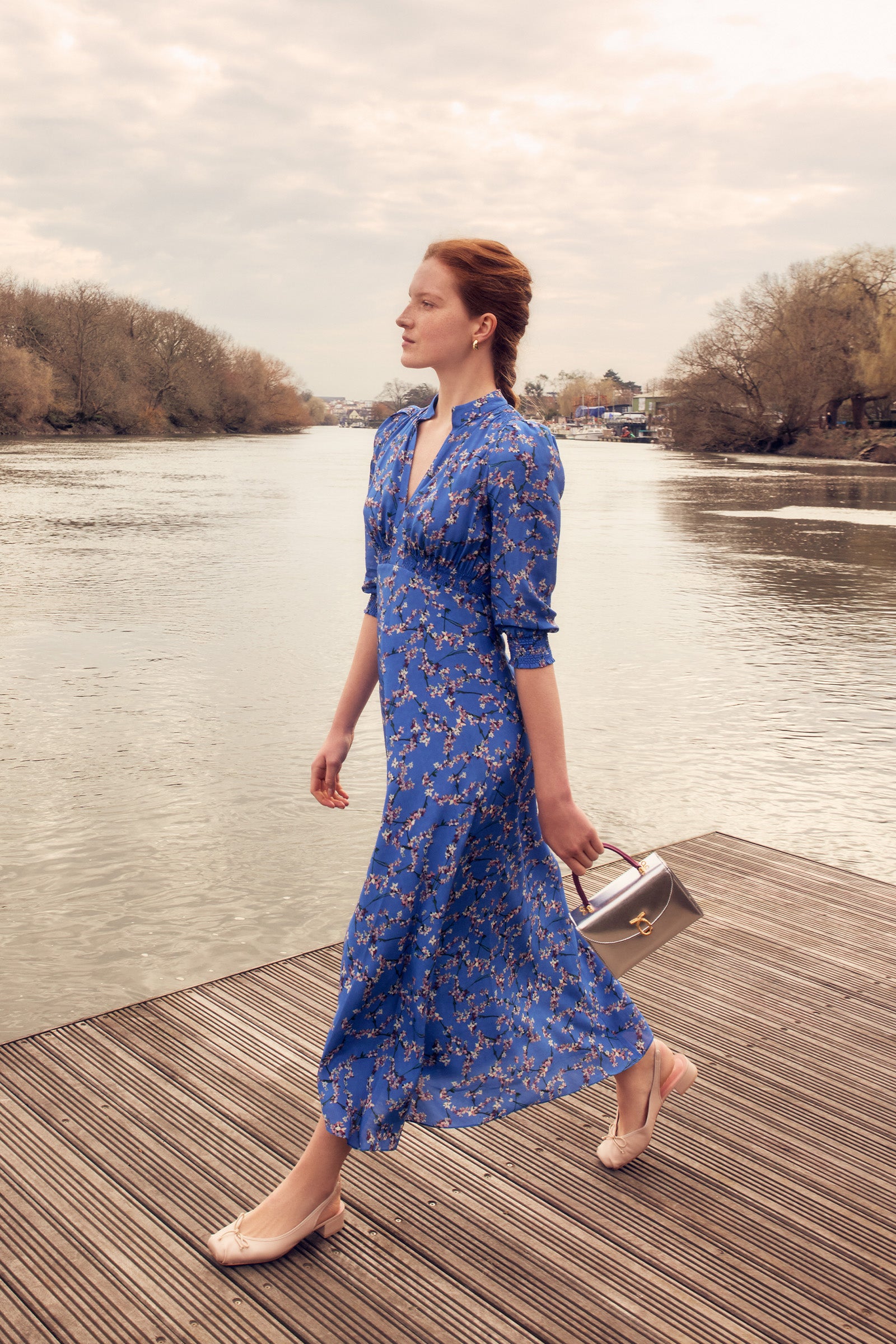 Jane Tea Dress | Blue ditsy floral