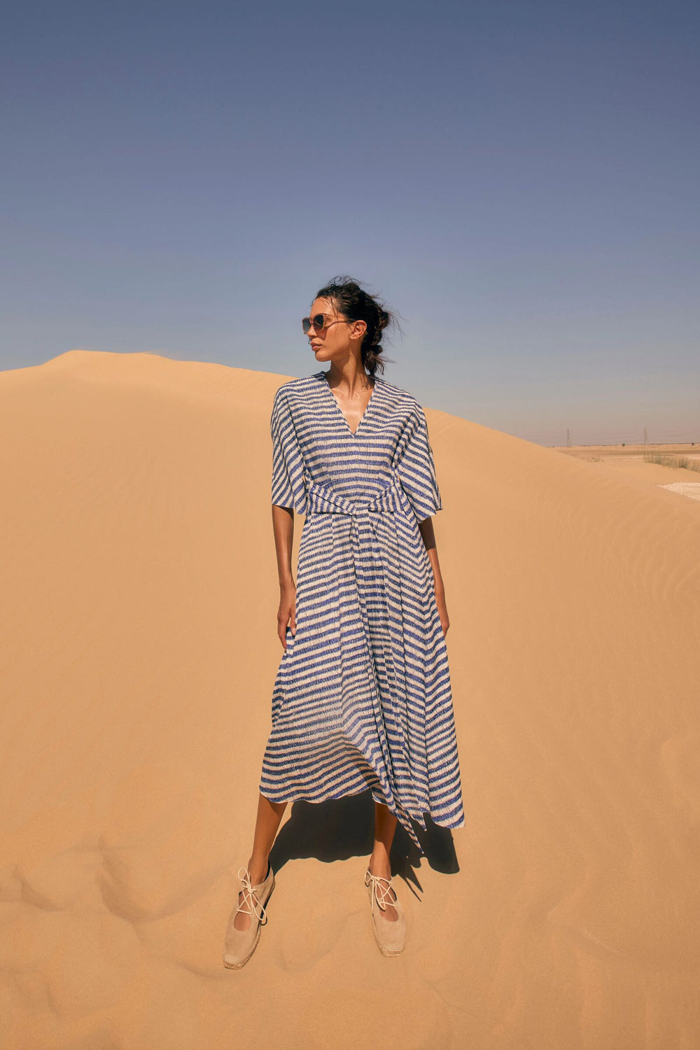 Load image into Gallery viewer, Katya Cotton Easy Dress Blue Ladders