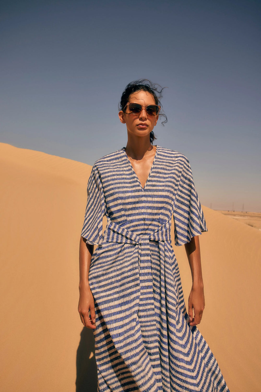 Load image into Gallery viewer, Katya Cotton Easy Dress Blue Ladders