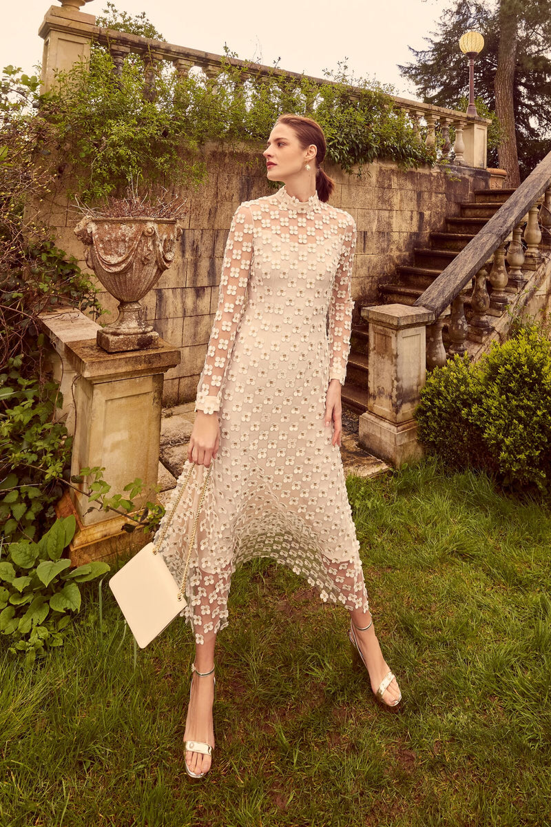 Load image into Gallery viewer, Keres Dress Ivory Appliqué Daisy Lace