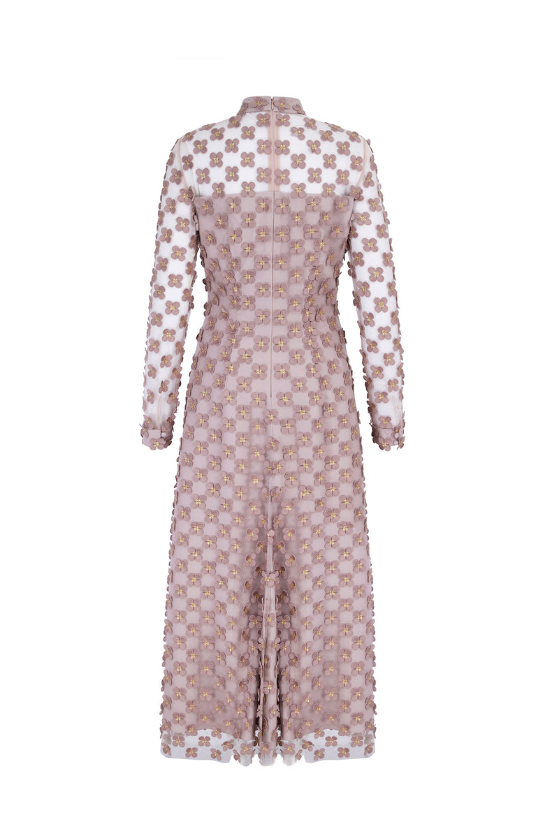Load image into Gallery viewer, Keres Dress Dusty Rose Appliqué Daisy Lace