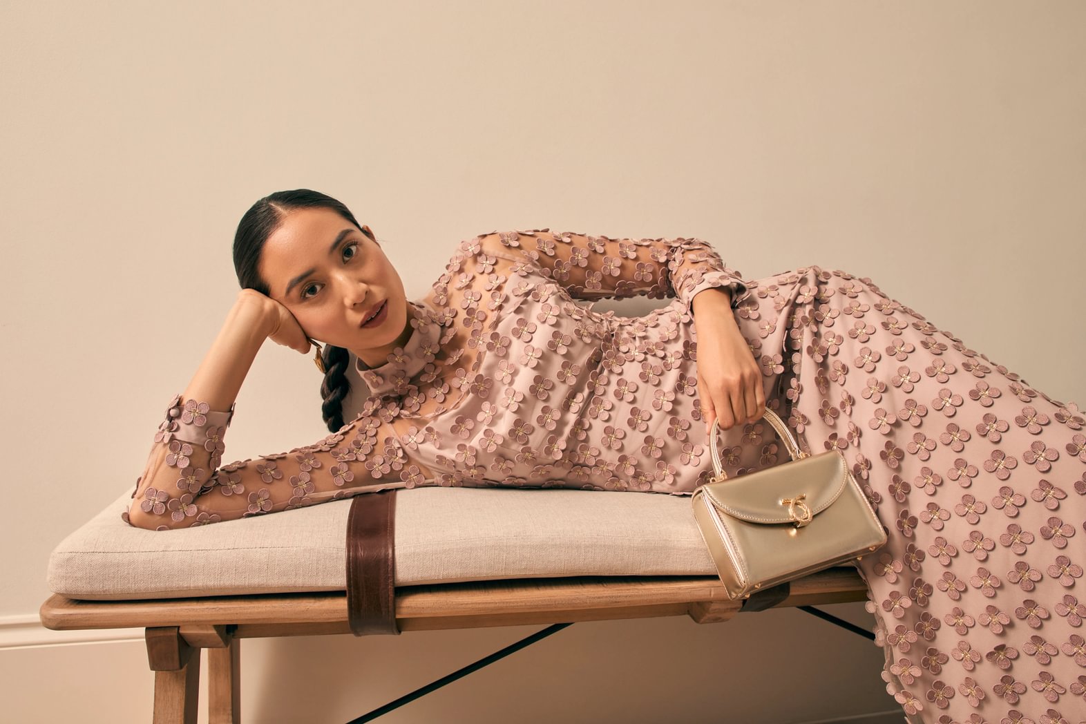 Keres Dress Dusty Rose Appliqué Daisy Lace