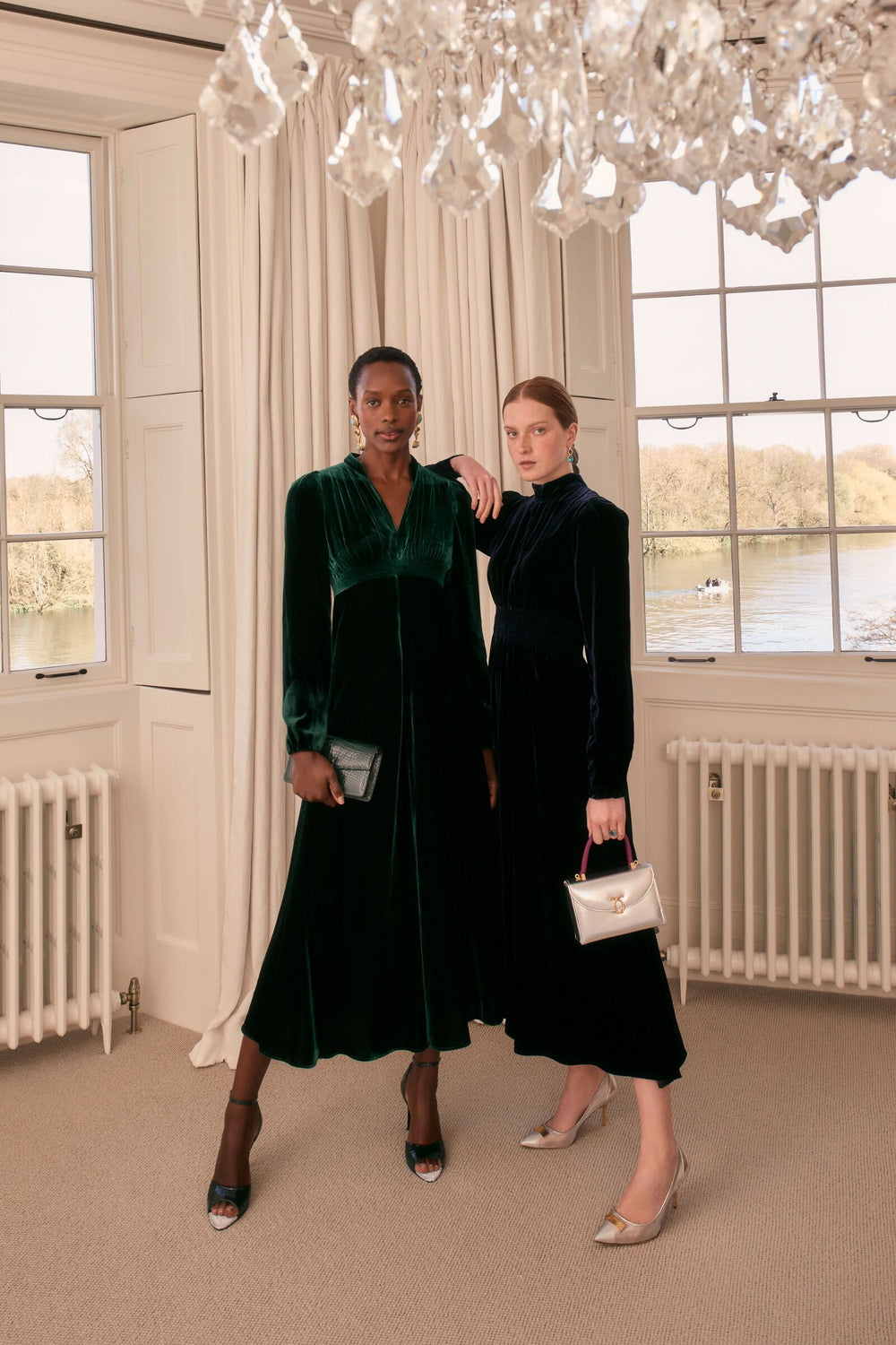 Load image into Gallery viewer, Velvet Grandad Dress Warm Forest Green